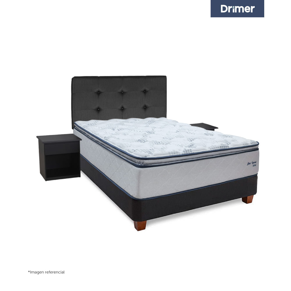 Dormitorio Americano New Ozono 2 Plazas + Veladores + Respaldo Gris