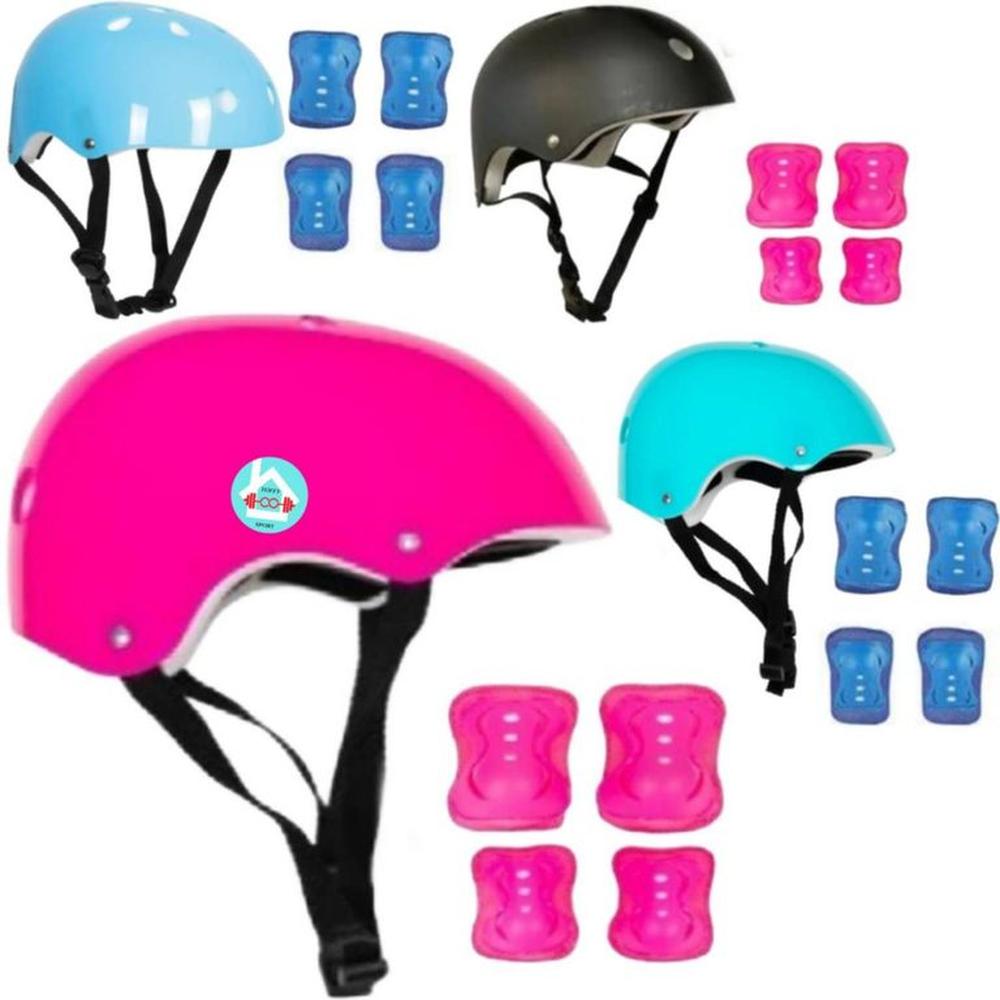 Casco de Protección con Rodilleras y Canillera Celeste Mujer
