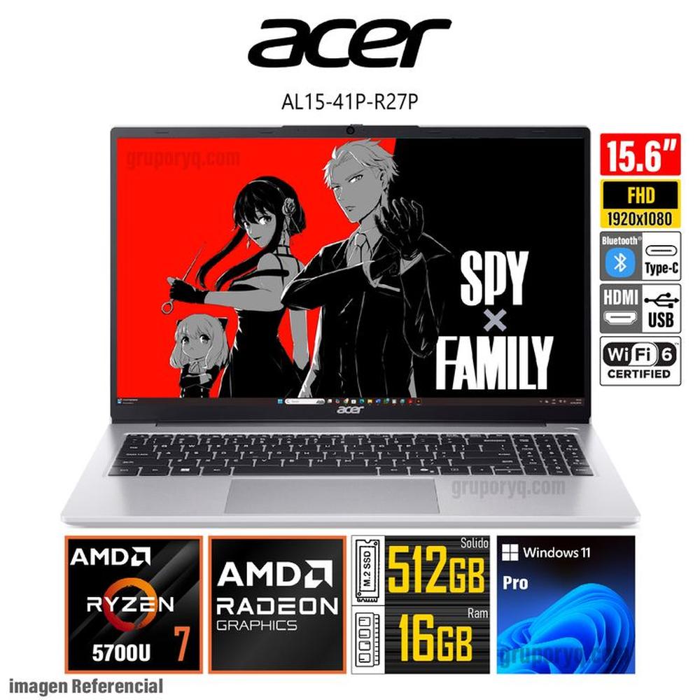 Laptop ACER ASPIRE  AL15-41P-R27P Ryzen 7 5700U 156 FHD 16GB RAM 512GB SSD + Kit Proteccion