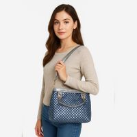 Cartera Dama Elegante Azul Plata Moderna Espaciosa Versátil
