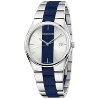 Reloj Calvin Klein Contrast K9E211VX Suizo Cristal de Zafiro Fecha Acero Inoxidable Plateado Azul