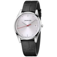 Reloj Calvin Klein Time K4N211C6 Suizo Cristal de Zafiro Fecha Correa Cuero Negro Dial Plateado