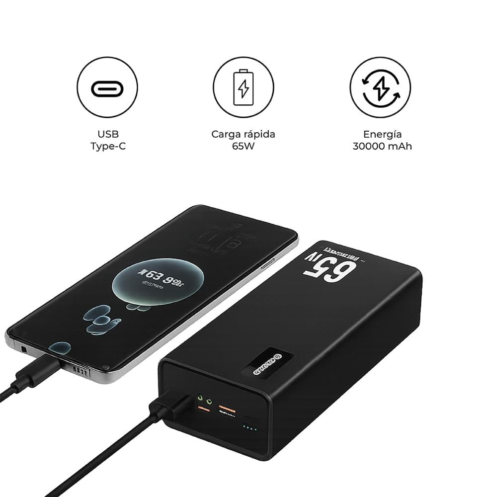 Power Bank Portátil Rys-M16 30000Mah Carga Rápida 65W