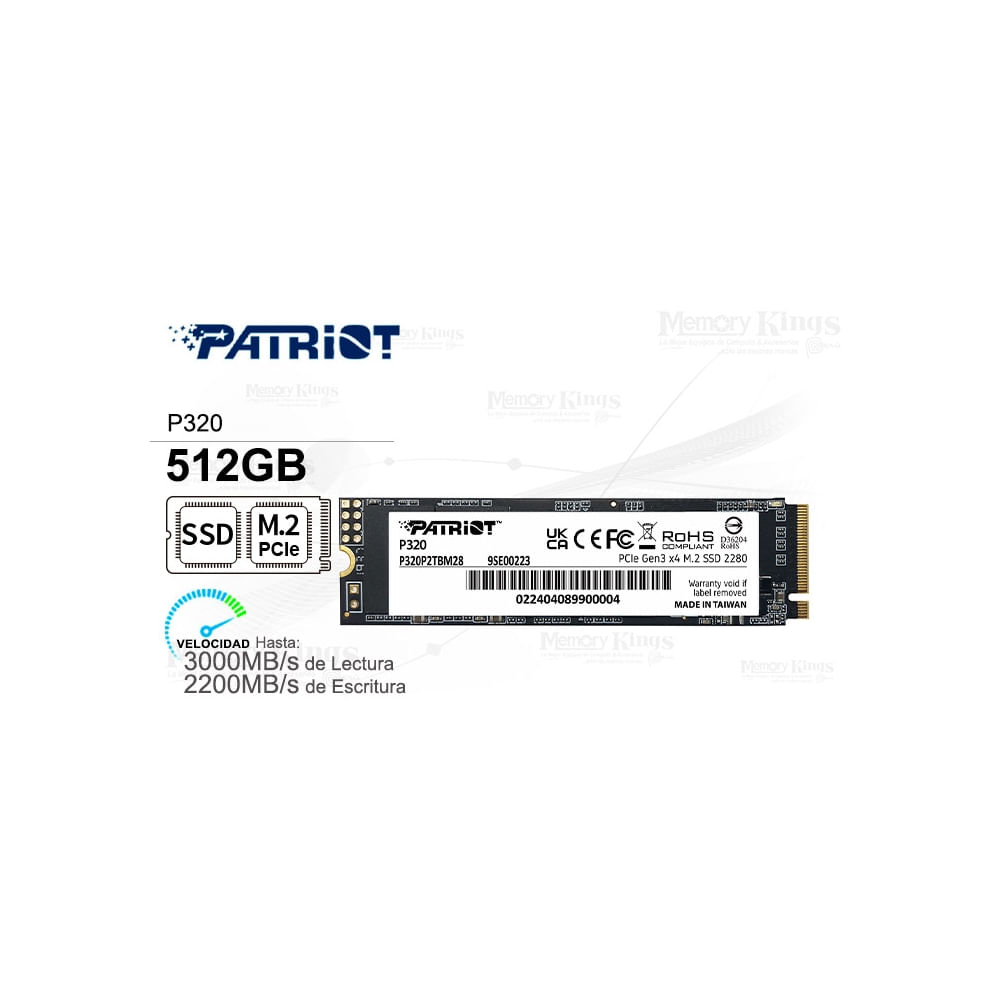 SSD M.2 PCIe Patriot P320 de 512GB - Rendimiento Superior y Alta Velocidad de Almacenamiento