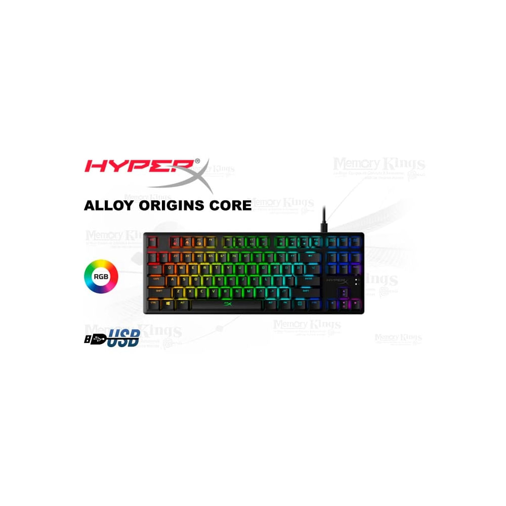 Teclado gaming HyperX Alloy Origins Core RGB mecánico compacto, switch red, retroiluminado