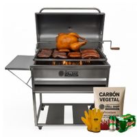 Parrilla Grande Con Tapa de Acero Inoxidable+carbón+cerveza+guantes