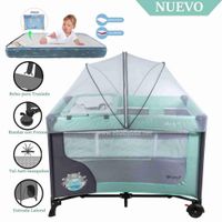 Cuna Corral Ebaby con Cambiador Happy Dream Verde-Colchón