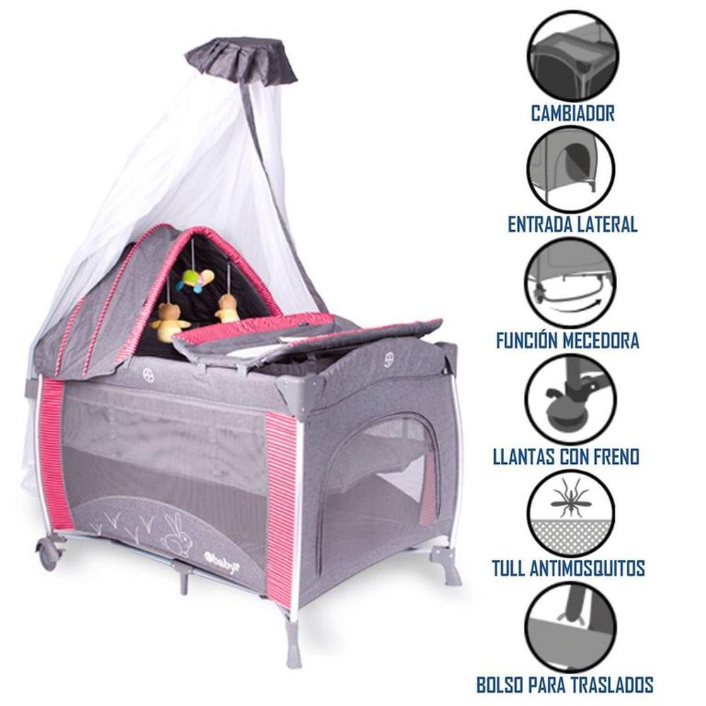 Ebaby- Cuna Corral Mecedora Noa Con Llantas con Freno Rojo