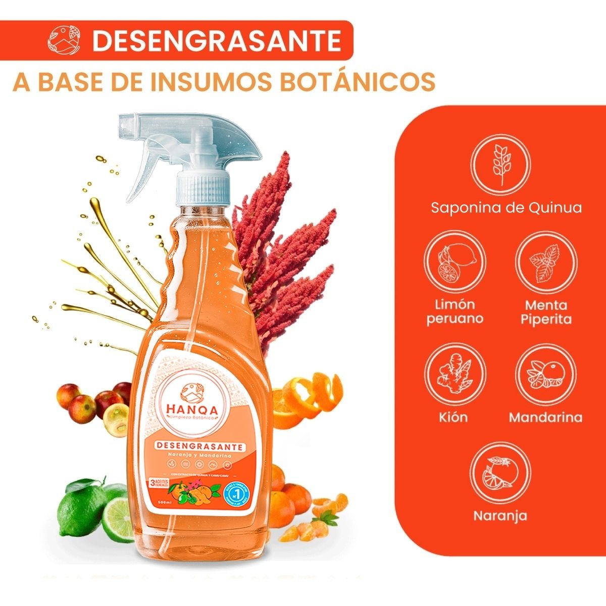 Desengrasante Líquido HANQA Naranja y Mandarina Botella 500Ml
