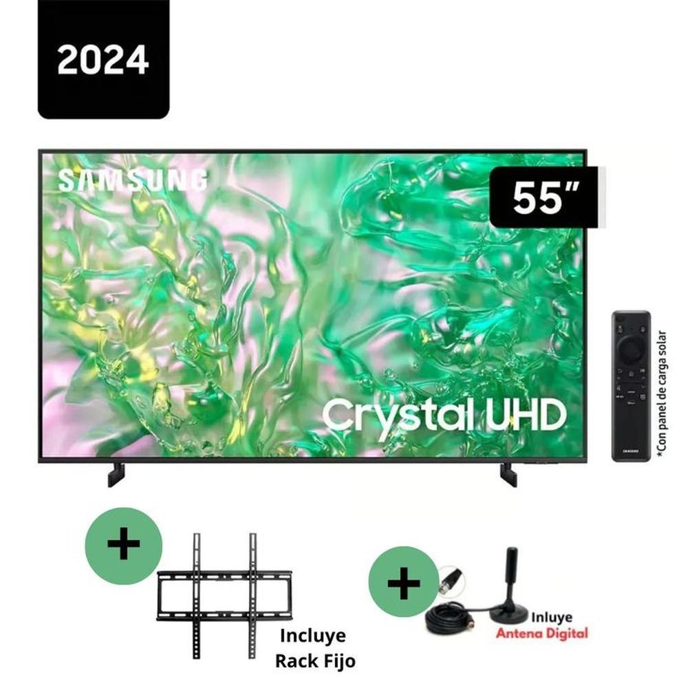 Televisor SAMSUNG 55 Crystal UHD 4K Tizen OS Smart TV 55DU8000 + Antena Digital + Rack Fijo