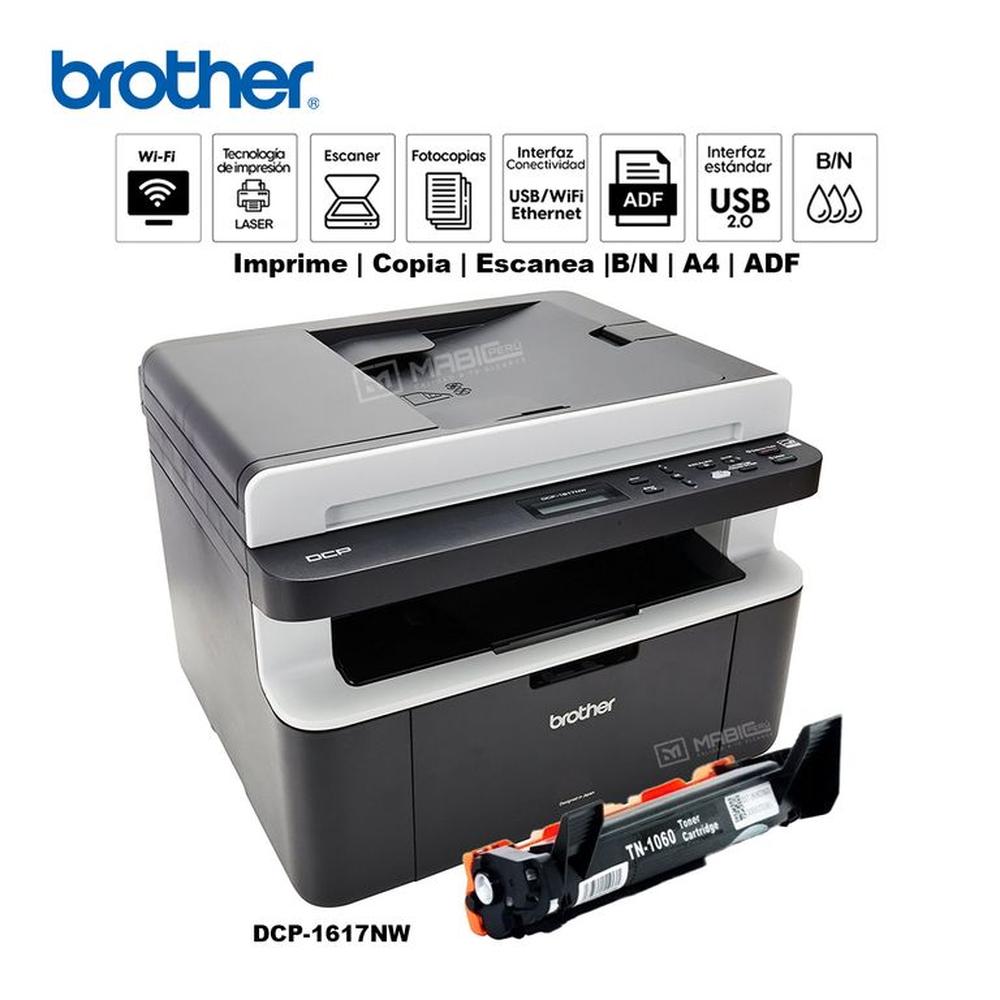 Impresora multifuncional Láser BN Brother DCP-1617NW WIFI Red ADF USB