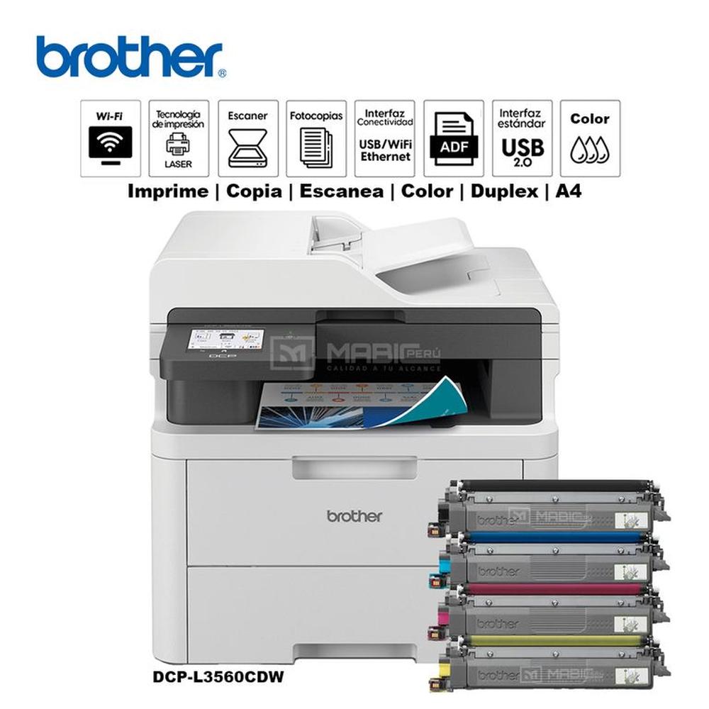Impresora multifuncional Láser color Brother DCP-L3560CDW Duplex WIFI Red ADF