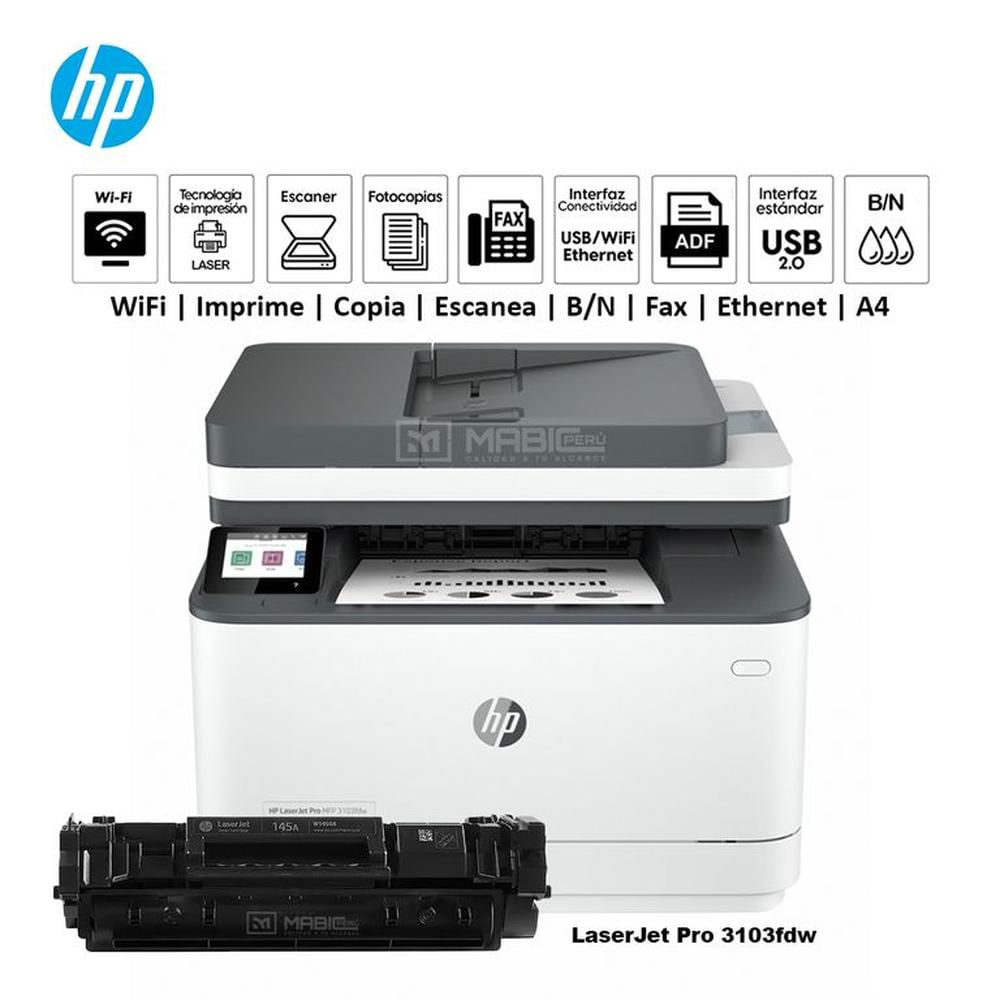 Impresora Multifuncional Hp LaserJet Pro 3103fdw Duplex Wifi Red ADF FAX