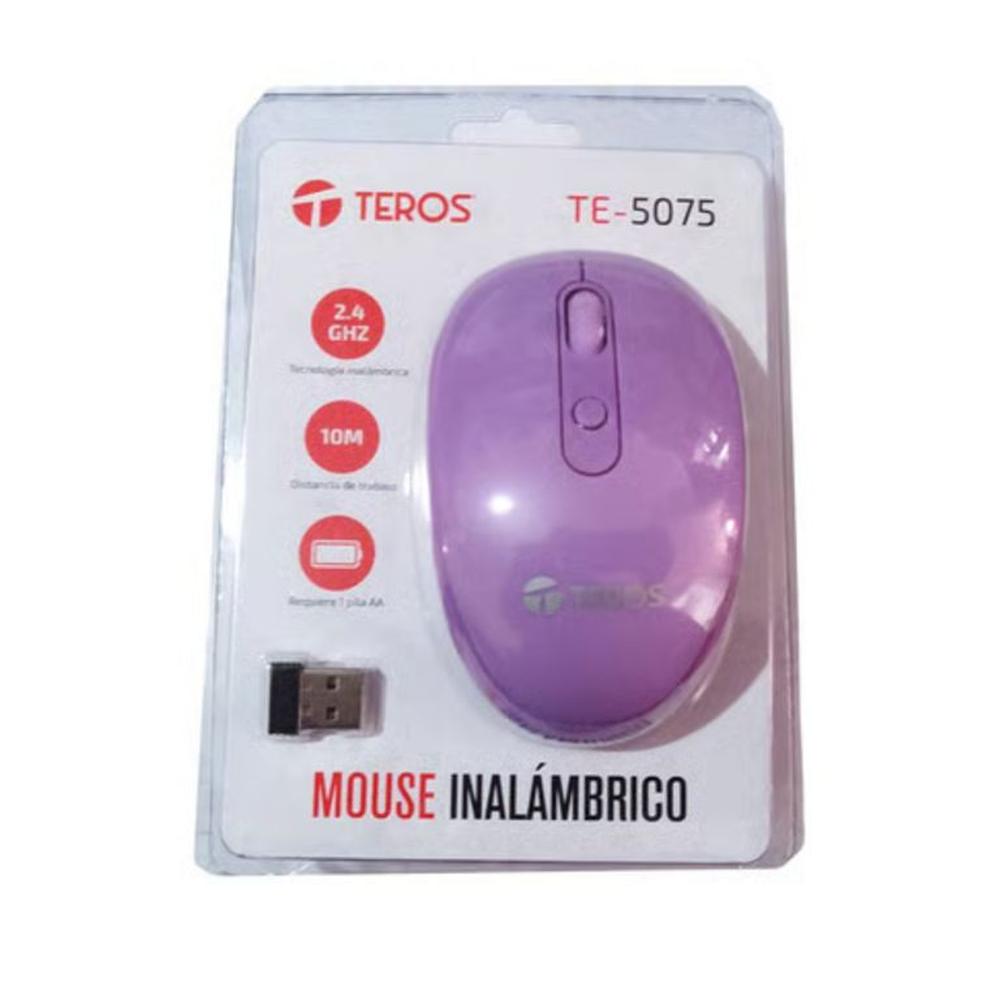 MouseINALAMBRICO Teros TE5075P, Color Lila, 1600 DPI