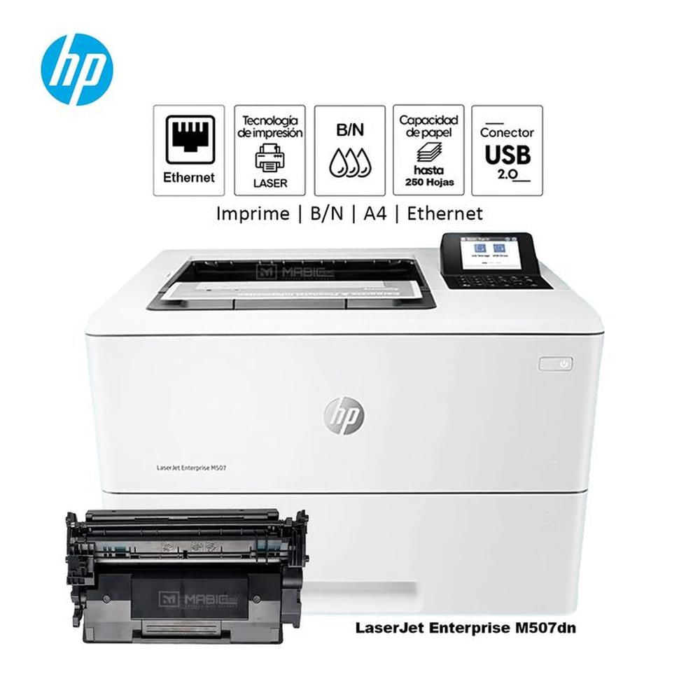 Impresora Monocromática Hp LaserJet Enterprise M507dn LAN Ethernet USB 20