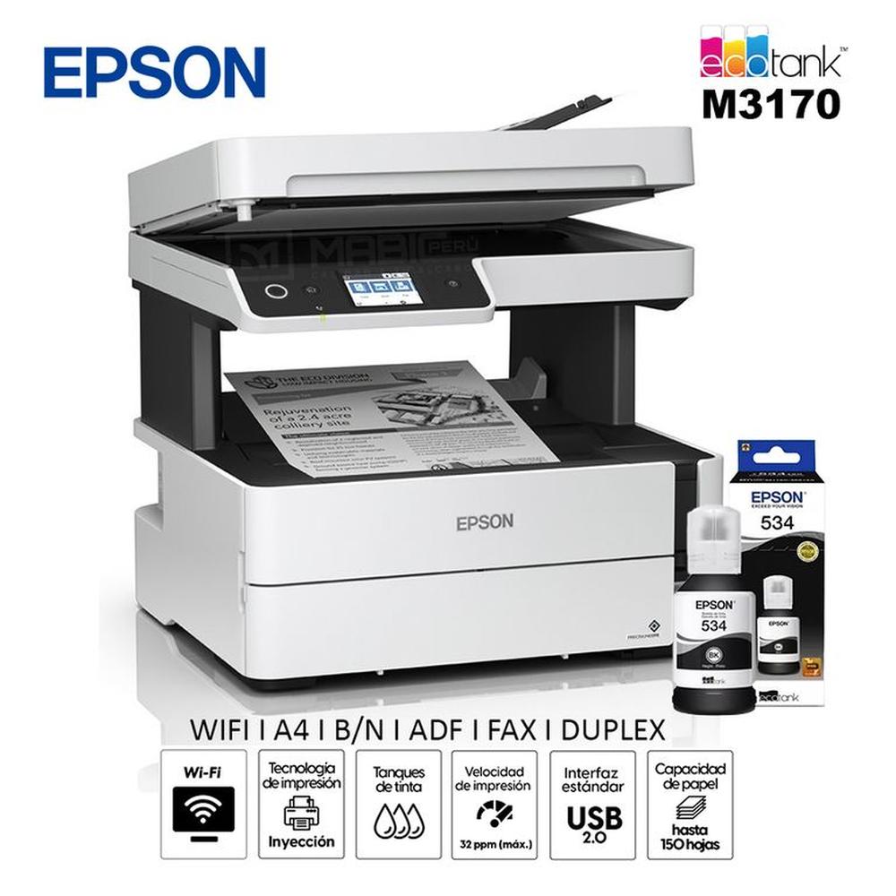 Impresora Multifuncional Monocromatica Epson M3170 Duplex WIFI Ethernet ADF