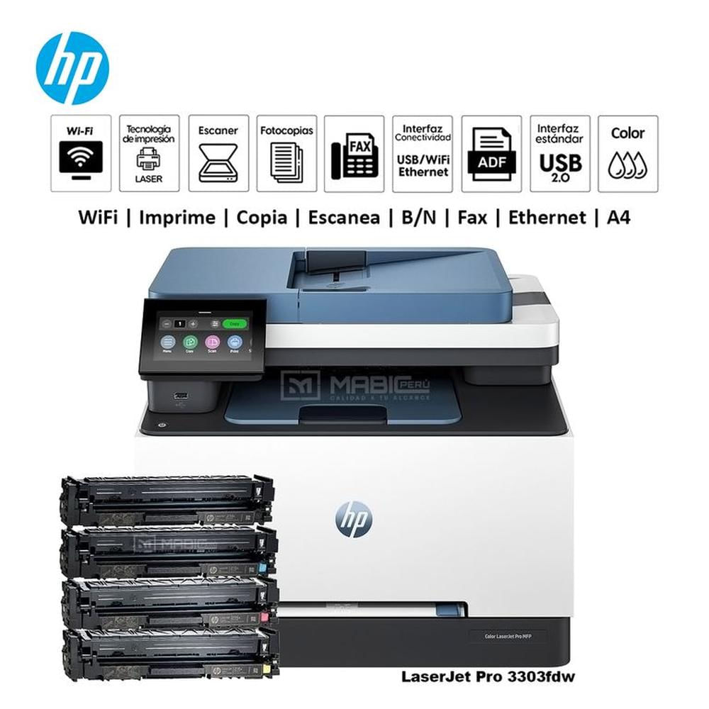Impresora Multifuncional Hp Color LaserJet Pro 3303fdw Duplex Wifi Red ADF FAX