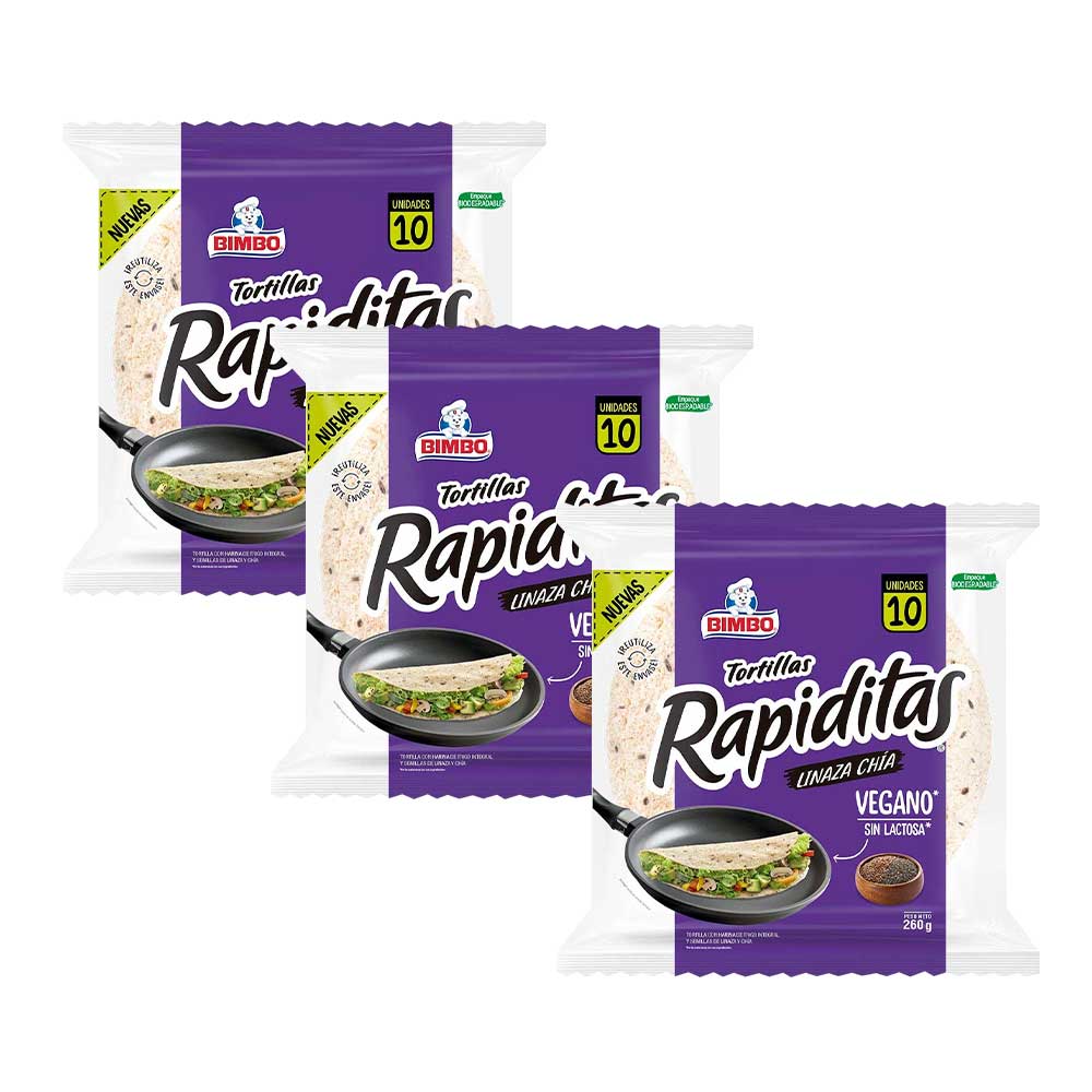 Pack Tortillas Rapiditas BIMBO de Linaza y Chia Bolsa 260g x 3un