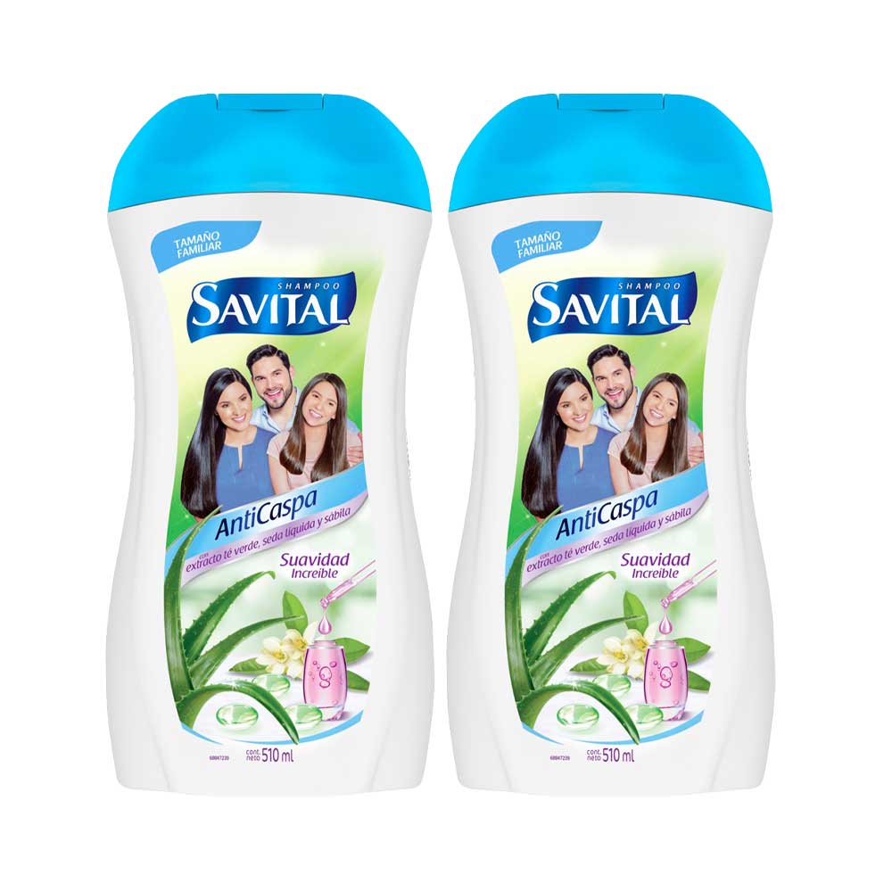 Pack Shampoo SAVITAL Anticaspa con Extracto Té Verde Frasco 510ml x 2un