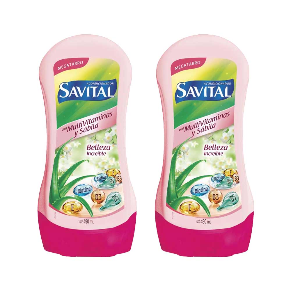 Pack Acondicionador SAVITAL con Multivitaminas y Sábila Frasco 490ml x 2un