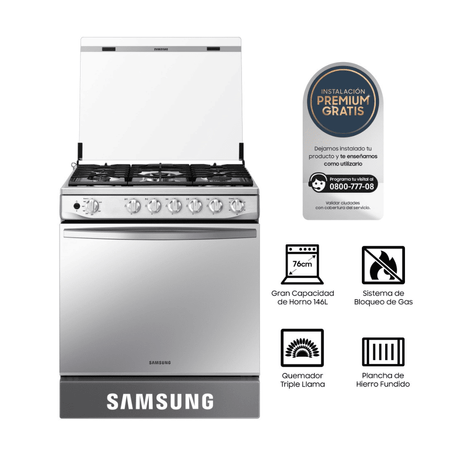 Cocina de Pie a Gas Samsung 5 hornillas con Plancha y Grill NX52T7322PSPE