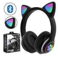 Audífono bluetooth gato con luz led Negro