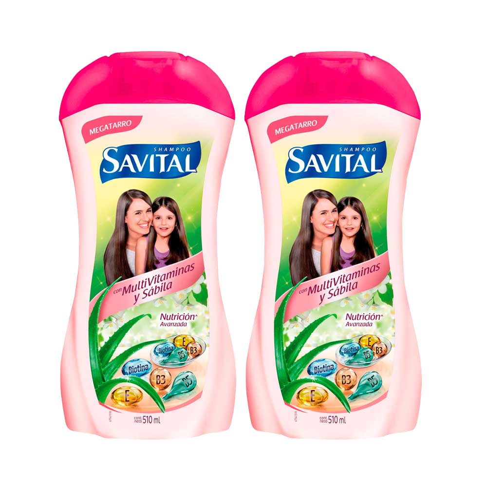 Pack Shampoo SAVITAL MultiVitaminas y Sábila Frasco 510ml x 2un