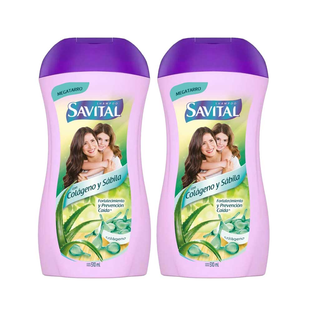 Pack Shampoo SAVITAL con Colágeno y Sábila Frasco 510ml x 2un