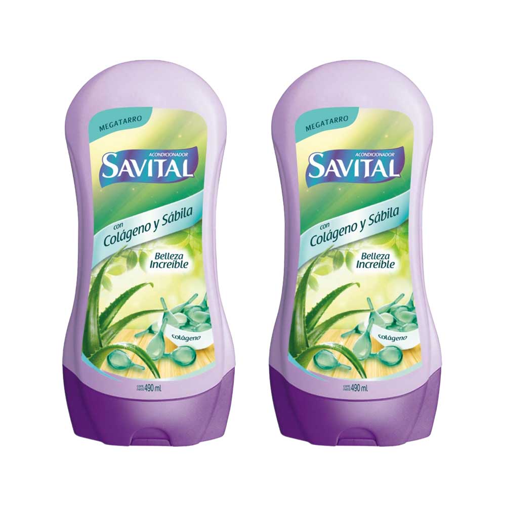 Pack Acondicionador SAVITAL con Colágeno y Sábila Frasco 490ml x 2un