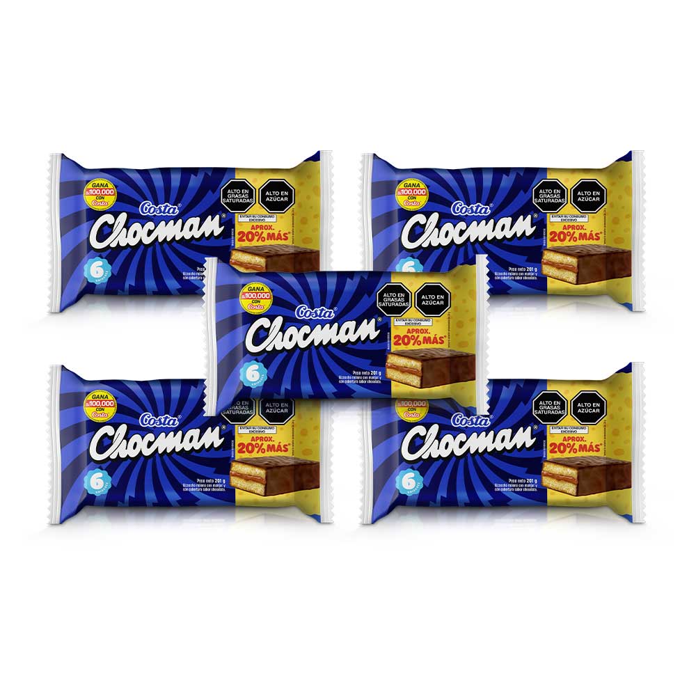 Pack Bizcocho Relleno con Manjar CHOCMAN Paquete 6un x 5un
