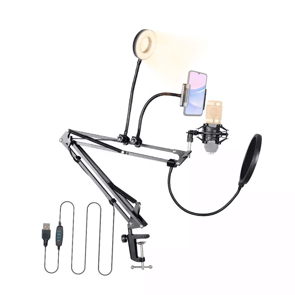 Brazo Soporte Para Micrófono Celular y Aro Led