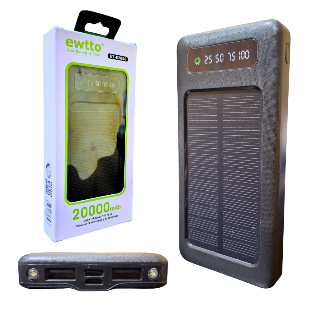 Bateria Portatil Power Bank 20000 mAh con Linterna Ewtto Et-E2856 Negro
