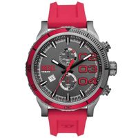 Reloj Diesel Double Down DZ4613 Fecha Cronómetro Acero Gunmetal Correa Silicona Rojo