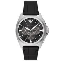 Reloj Emporio Armani Nicola AR11430 Fecha Cronómetro Acero Inoxidable Correa De Cuero Negro