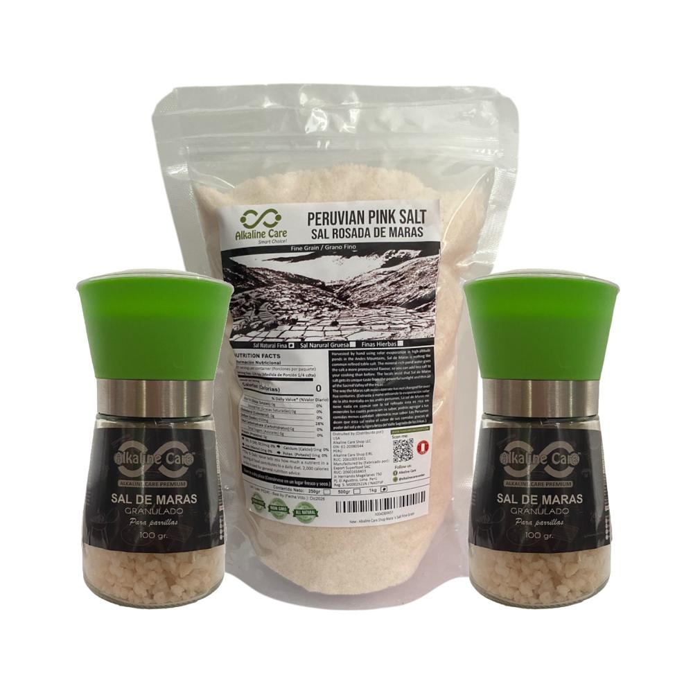 Sal Rosada de Maras 1kg + 2 Molinillos Sal Gruesa 100gr