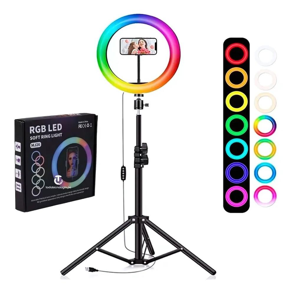Aro Luz LED RGB Profesional de 26cm + Trípode + Control Remoto