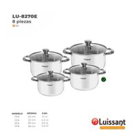 Juego de ollas LUISSANT Acero Inoxidable LU-8270E 08 Pzs