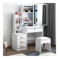 Tocador de Maquillaje Con Espejo Con Taburete Para Dormitorio Blanco 885