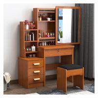 Tocador de Maquillaje Con Espejo Taburete Para Dormitorio Marrón