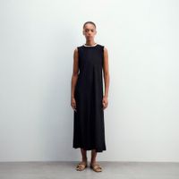 Vestido Mujer Sfera Estructura Fleco Negro