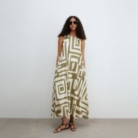 Vestido Mujer Sfera Evasé Estampado Crema