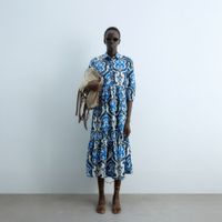 Vestido Mujer Sfera Camisero Estampado Azul Oscuro