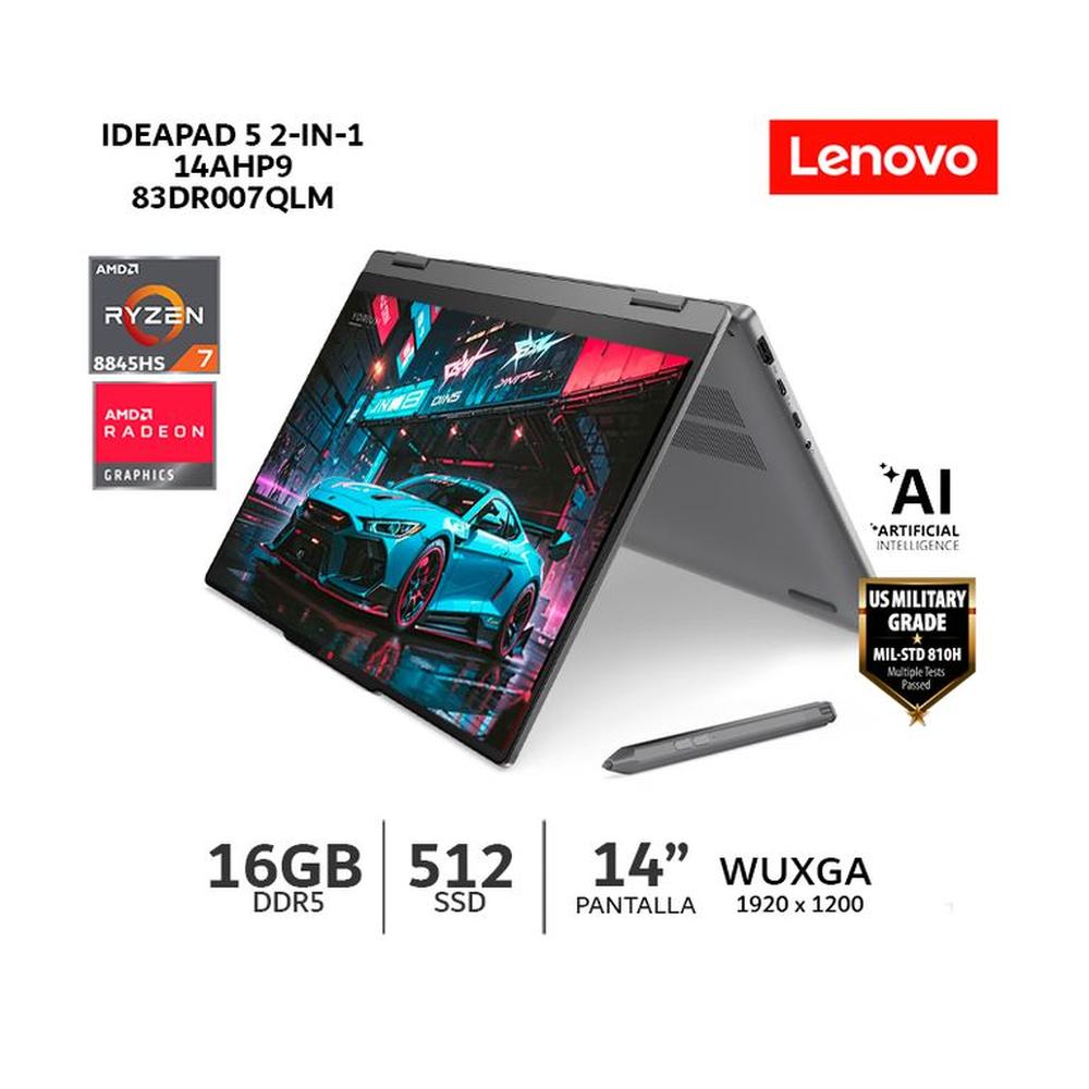 Laptop Lenovo IdeaPad 5 2-in-1 14AHP9 14"" Tactil/ Ryzen 7-8845HS/ 16Gb Ram/ 512Gb SSD/ 83DR007QLM