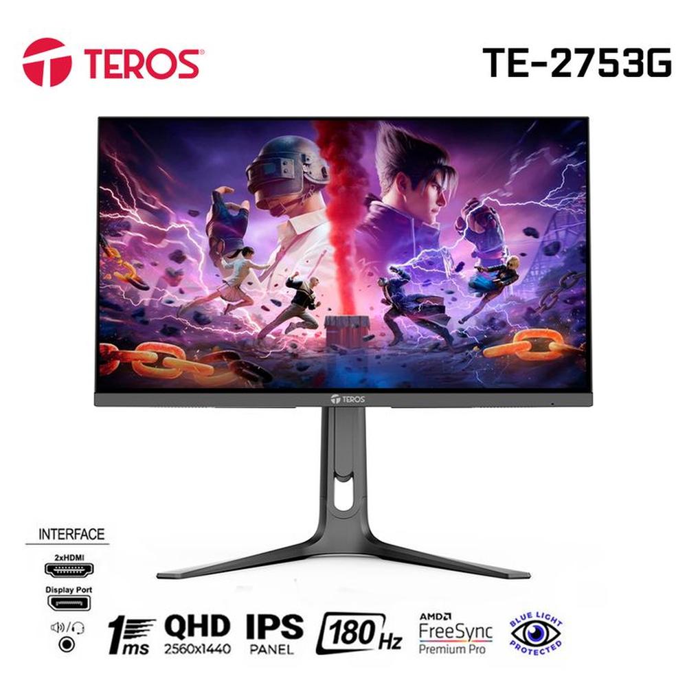 Monitor plano gaming TEROS TE-2753G, 27"" 2K QHD IPS, 180 Hz, HDMI, DP