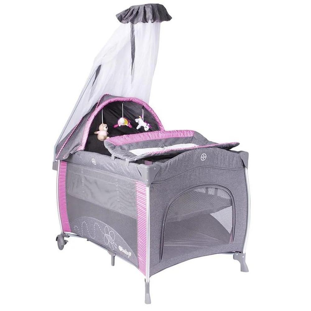 Cuna Corral Aluminio Ebaby NOA 780 Con Tul Reina - Rosado