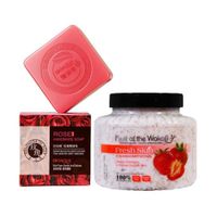 Exfoliante Corporal de Fresa +Jabón Natural Flores Rosas Antiacné