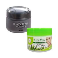 Crema Facial de aloe vera + Mascarilla De Barro Perlas Negras