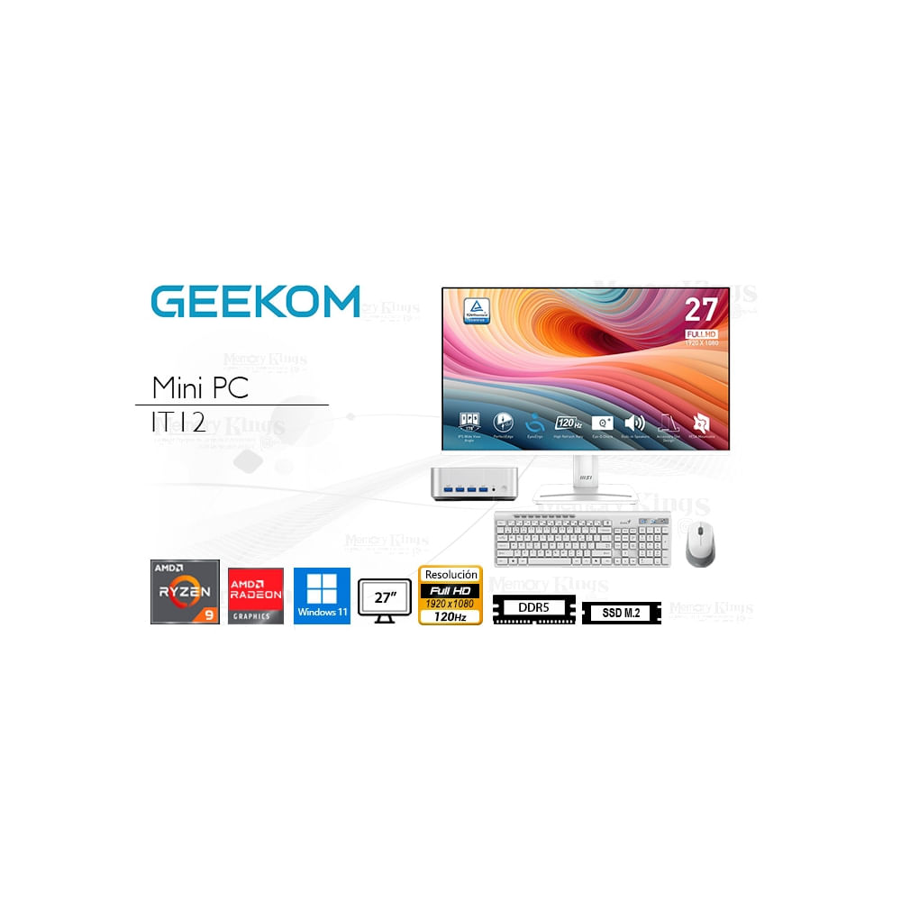 Mini PC GEEKO A8 Ryzen 9, 32GB RAM, 2TB SSD, 27"" Pantalla, Gráficos Integrados AMD, Windows 11 Pro