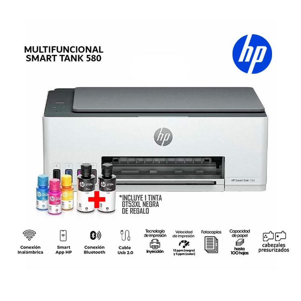 Multifuncional HP Smart Tank 580 Color Wifi Bluetooth Smart App-1F3Y2A