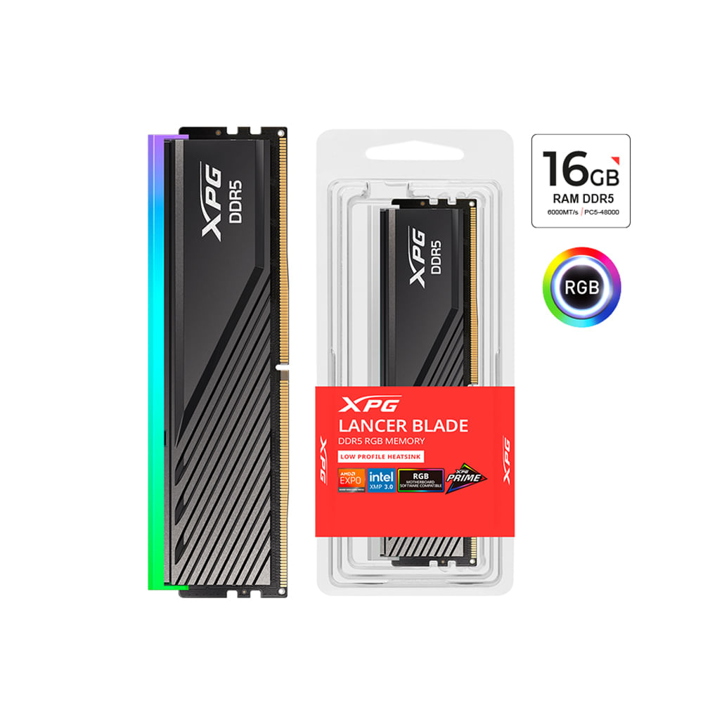 Memoria RAM XPG Lancer Blade 16GB DDR5 6000MHz RGB - DIMM 288 pines, CL48, sin búfer, alta velocida